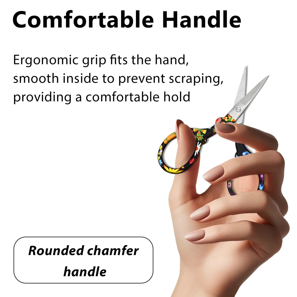 Sharp Embroidery and Crafting Scissors with Leather Cover, 3.62 inch Stainless Steel Scissors for Needlework and DIY Crafts, Black Flower, J5064