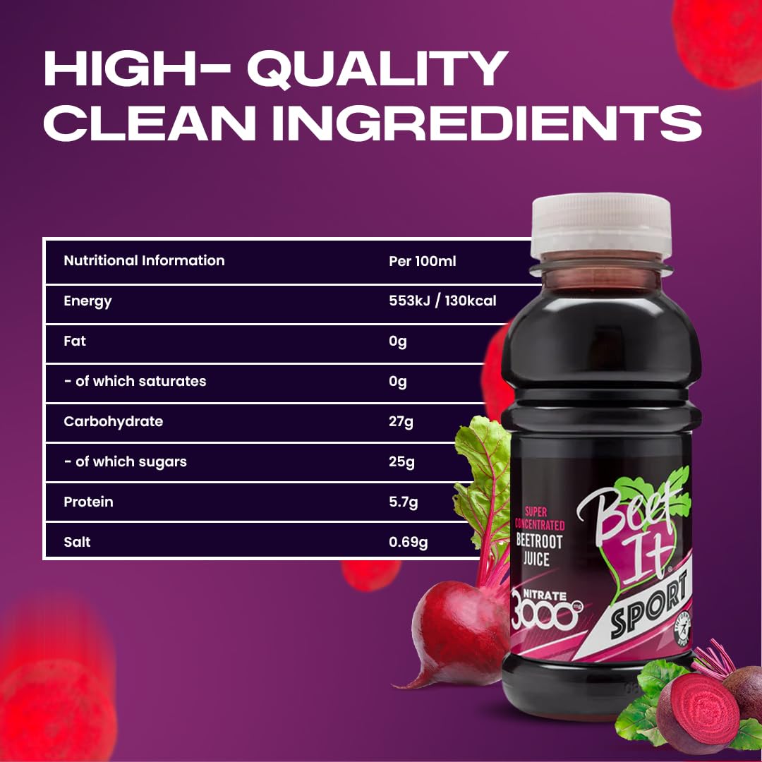 Beet IT Beetroot Juice Sport Nitrate 3000mg - Super Concentrated Beet Juice Liquid Dietary Supplement No Added Sugar, Artificial Colors, Preservatives, BPA-Free, Gluten-Free, 8.5oz (7 Servings)