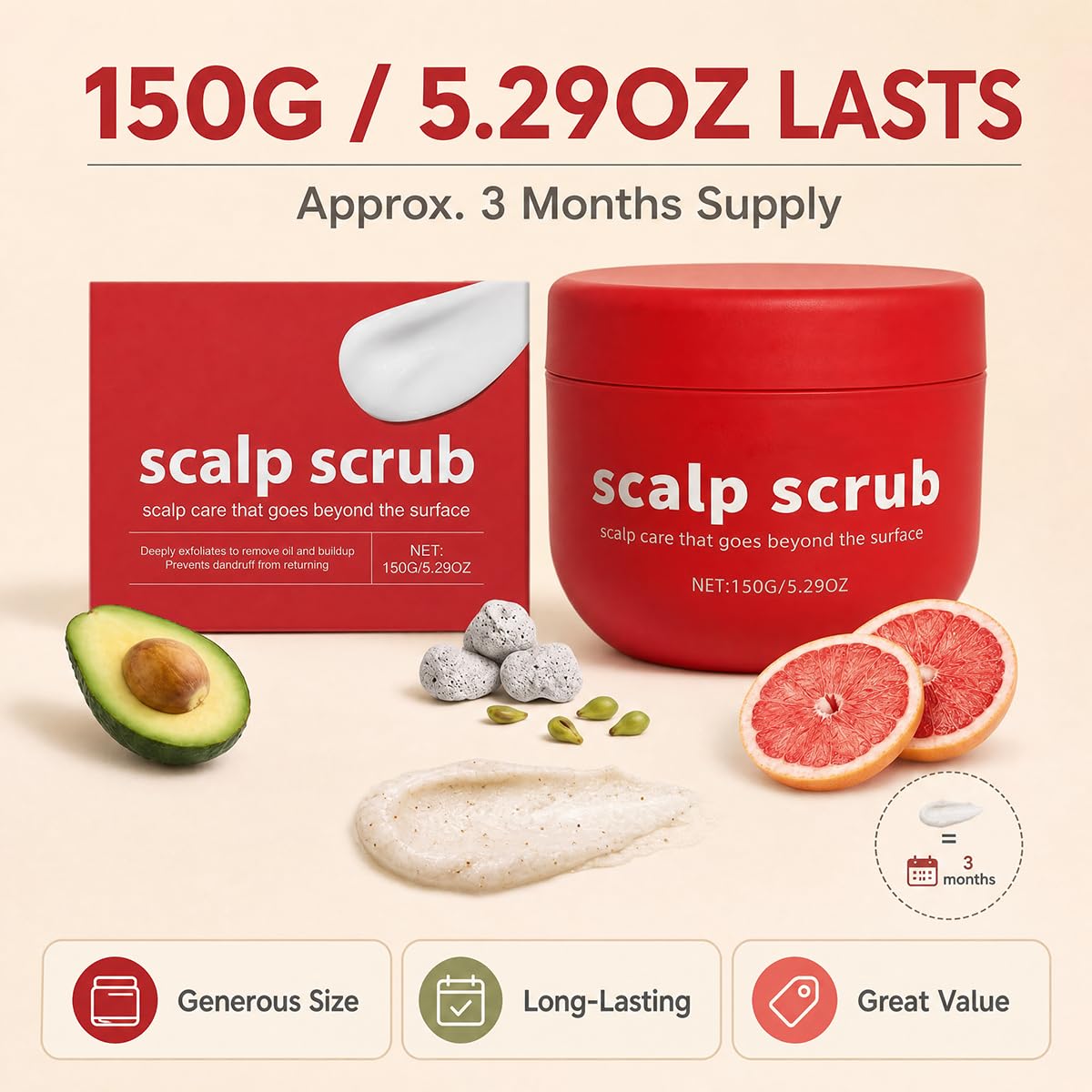 Exfoliating Scalp Scrub Psoriasis Red Jar for Women & Men, Scalp Detox Treatment with Gentle Scrub Particles, Removes Oil, Product Buildup & Dead Skin,Scalp Care for Healthy Looking Hair, 5.3 oz