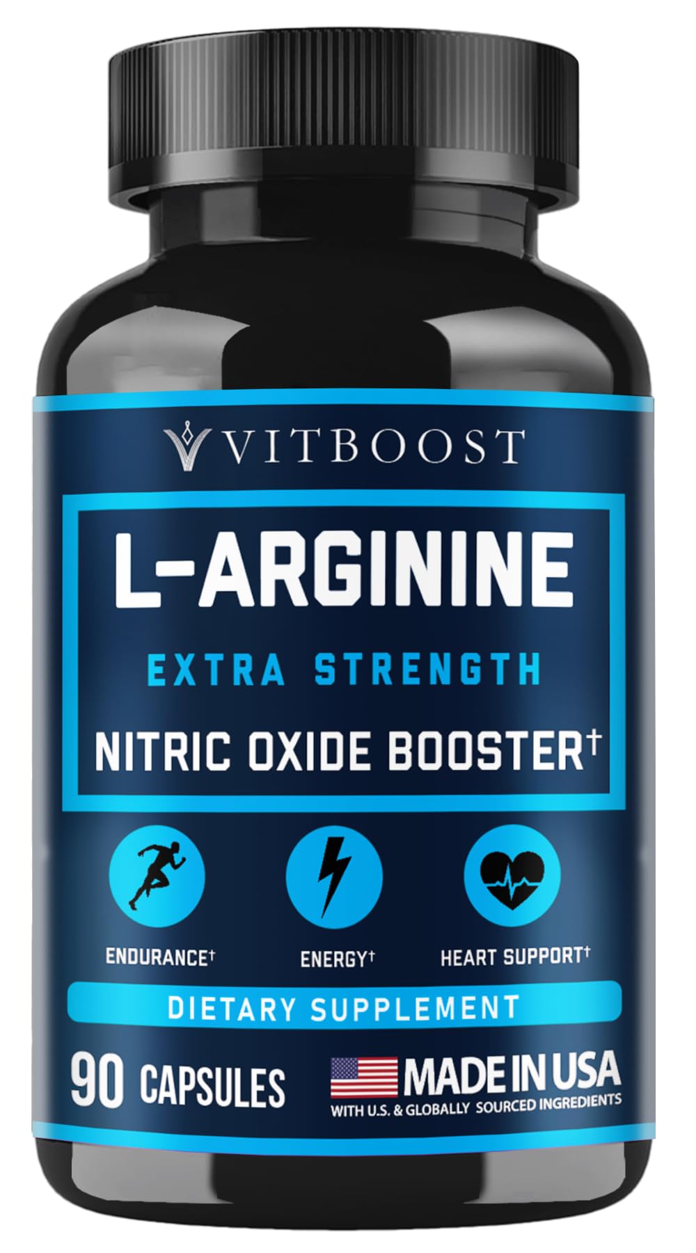 VITBOOST L Arginine Capsules with L-Citrulline 1500mg, 30 Days Supply, 90Ct