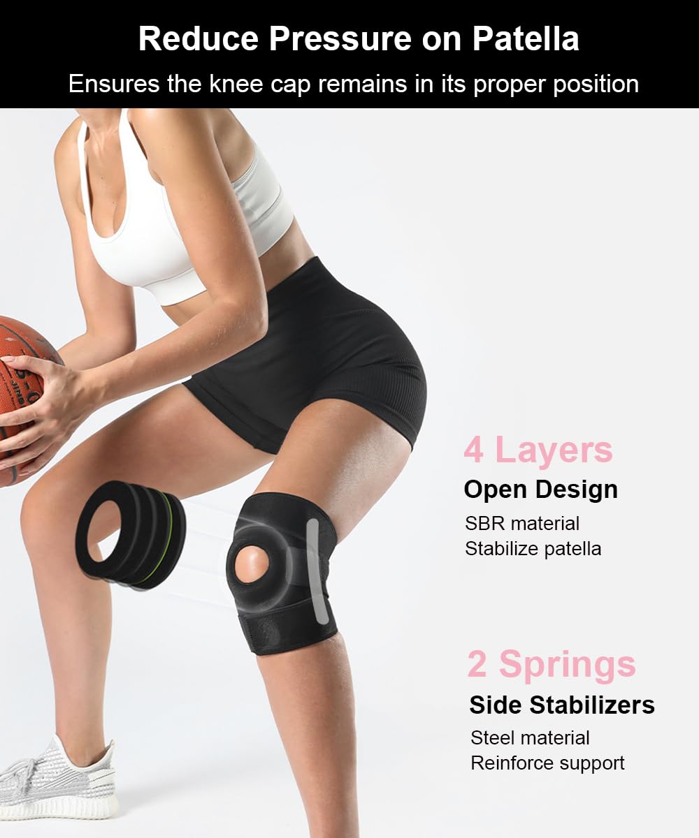SUJAYU Knee Brace for Women Men with Side Stabilizers, 2 Pack Knee Braces for Knee Pain ACL MCL Arthritis Joint Pain Relief, Adjustable Compression Sleeve Patellar Tendon Support Strap