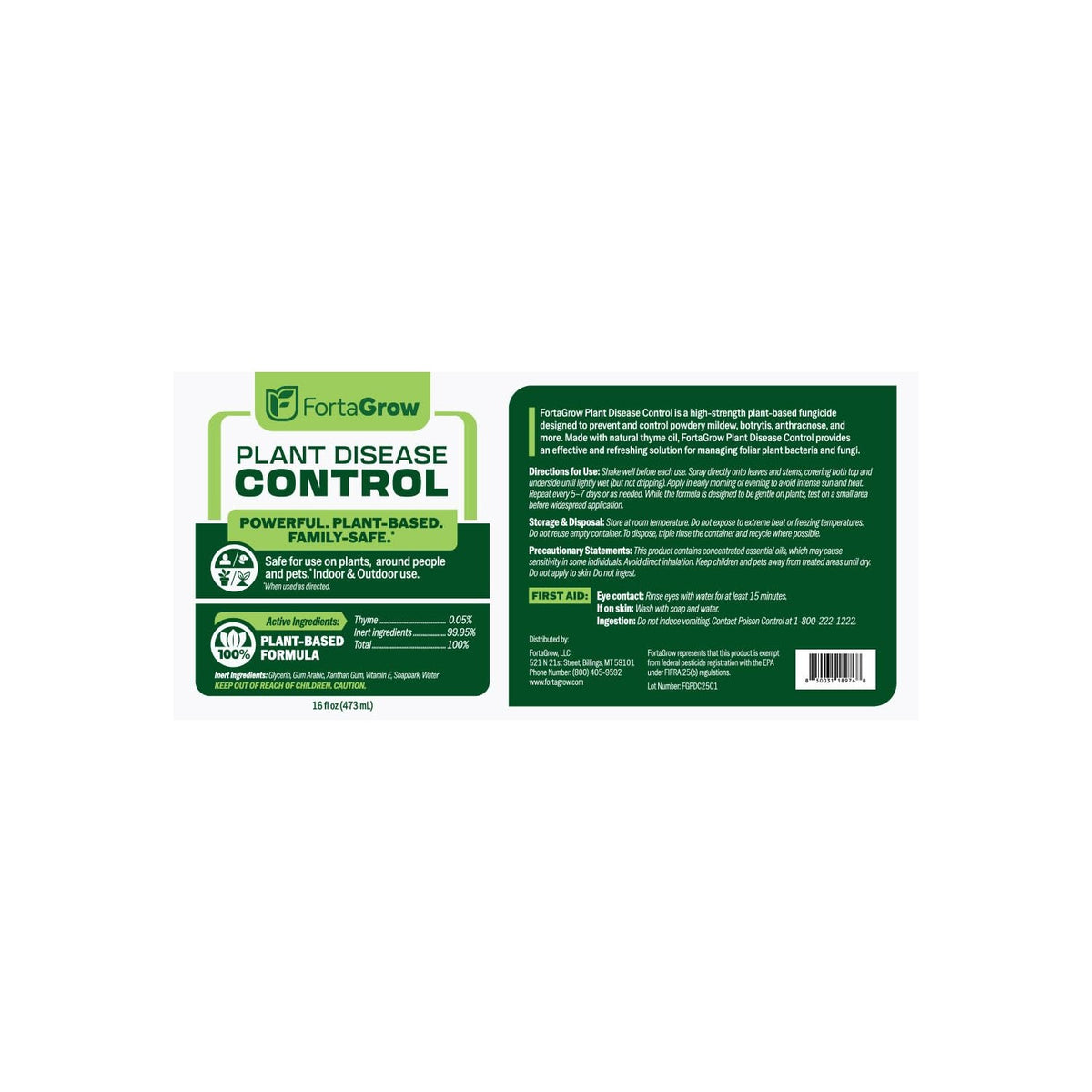 Plant Disease Control Spray – Natural Fungicide with Thyme Oil – Prevents Powdery Mildew, Botrytis, Anthracnose & More – Safe for Indoor/Outdoor Use – Family & Pet Friendly – 16oz