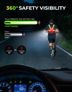 Viccux 800LM Ultra Bright & 7+2 Modes Running Lights for Runners with Rear Light, 45° Beam & 360° Reflective Vest, IPX4 Waterproof Reflective Running Vest for Night Walking/Jogging, 4-25Hrs Runtime