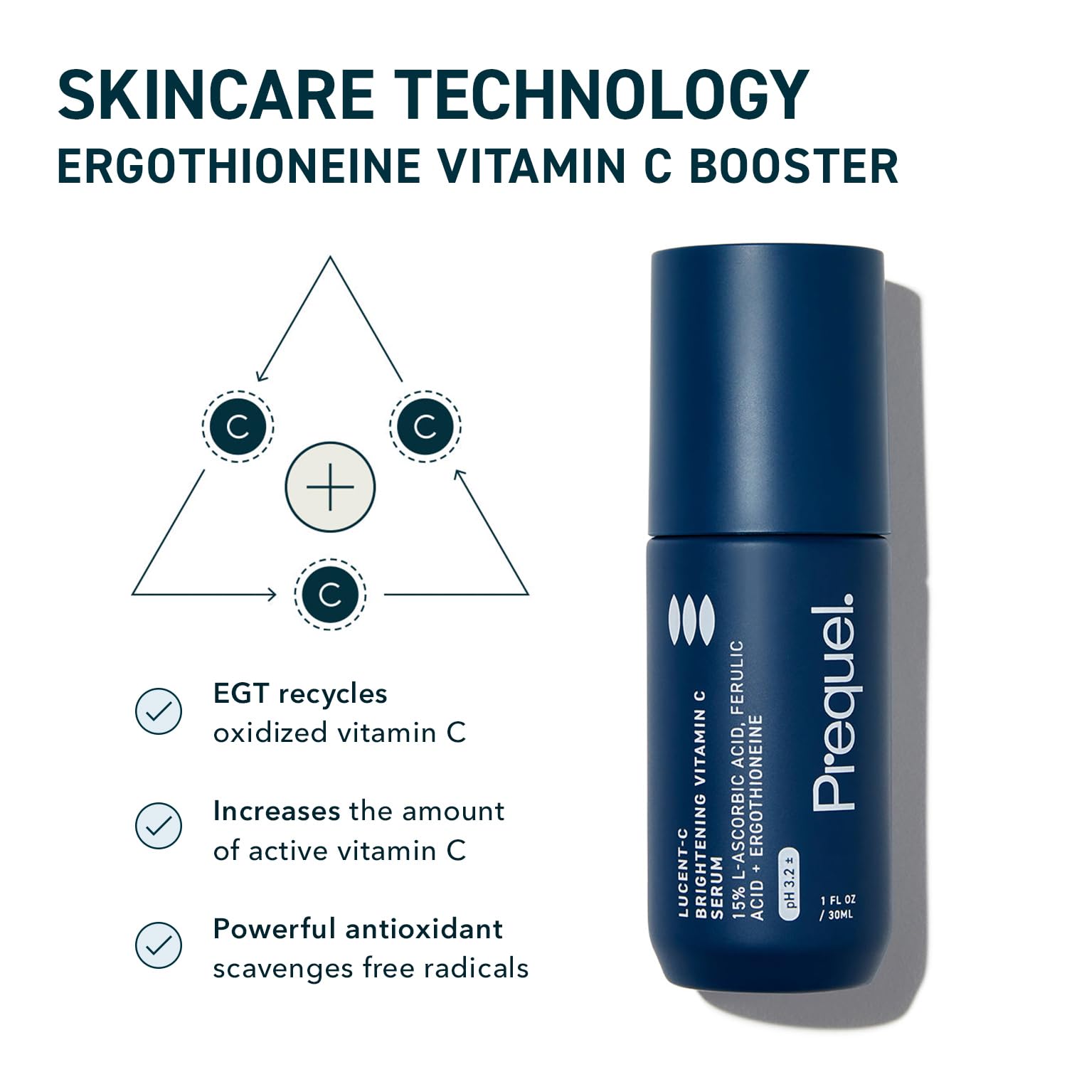 Prequel Skin Vitamin C Serum, L Ascorbic Acid Ferulic Acid Niacinamide Face | Vitamin C Serum for Face with L-Ascorbic Acid, Ferulic and Niacinamide for Facial Skincare, Smooth Texture and Firm Skin