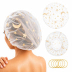 Shower Caps for Women Reusable Waterproof, 2 PCS Shower Caps + 5 Hair Ties