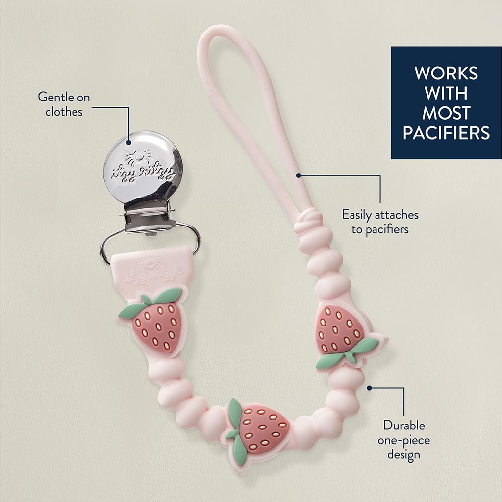 Itzy Ritzy Silicone Pacifier Clip, Baby Pacifier Holder Clip (Strawberry)