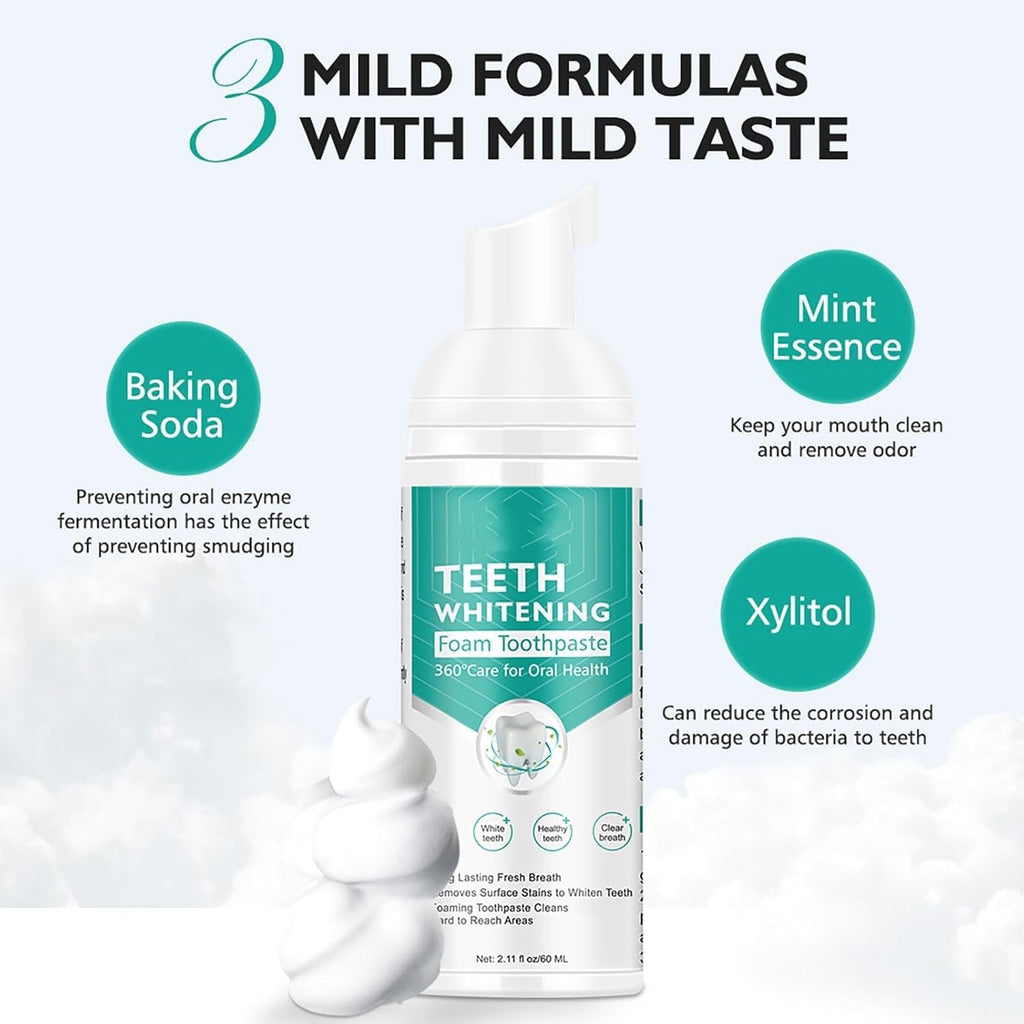 Buy now Foam Toothpaste 2PCS,Stain Removal Toothpaste for Sensitive Teeth,Teeth foaming Whitening,Baking Soda Spearmint Whitening Mousse Mouth Wash Water for Travel Friendly at indiglob india