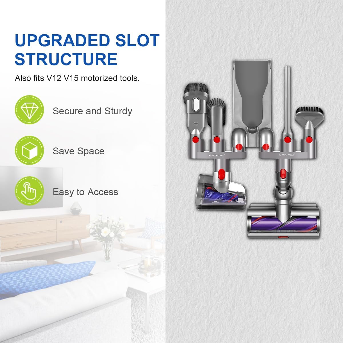 Buy now LANMU Accessory Holder Compatible with Dyson V15 V12 V11 V10 V8 V7 Outsize Gen5 G5 Cordless Stick Vacuum, No-Drilling Docking Station Attachments Organizer Accessories Storage Rack at indiglob india