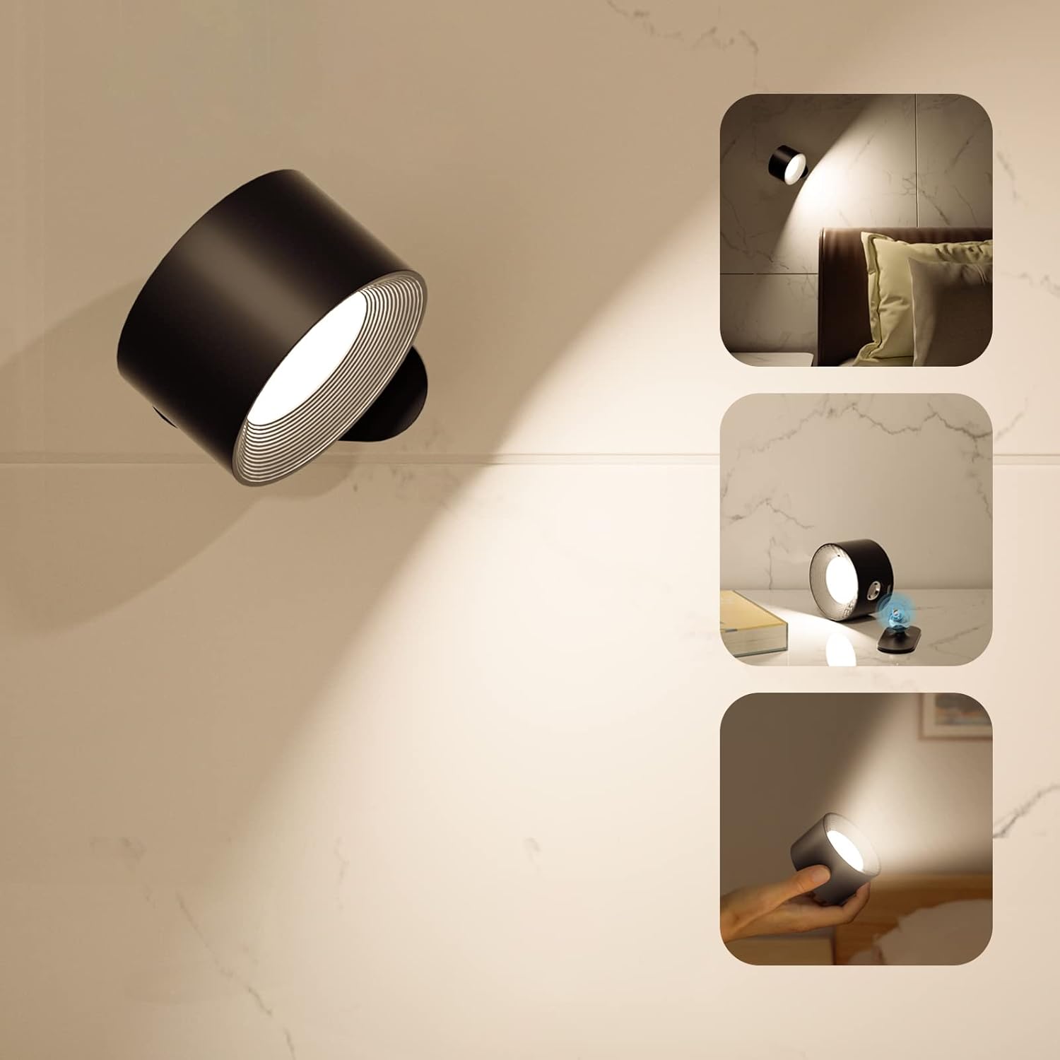 Buy now LED Wall Sconce, Wall Mounted Lamp with Rechargeable Battery Operated USB Port 3 Color Temperature & 3 Brightness Level 360°Rotate Magnetic Ball, Cordless Light for Reading Study Bedside A-Black at indiglob india