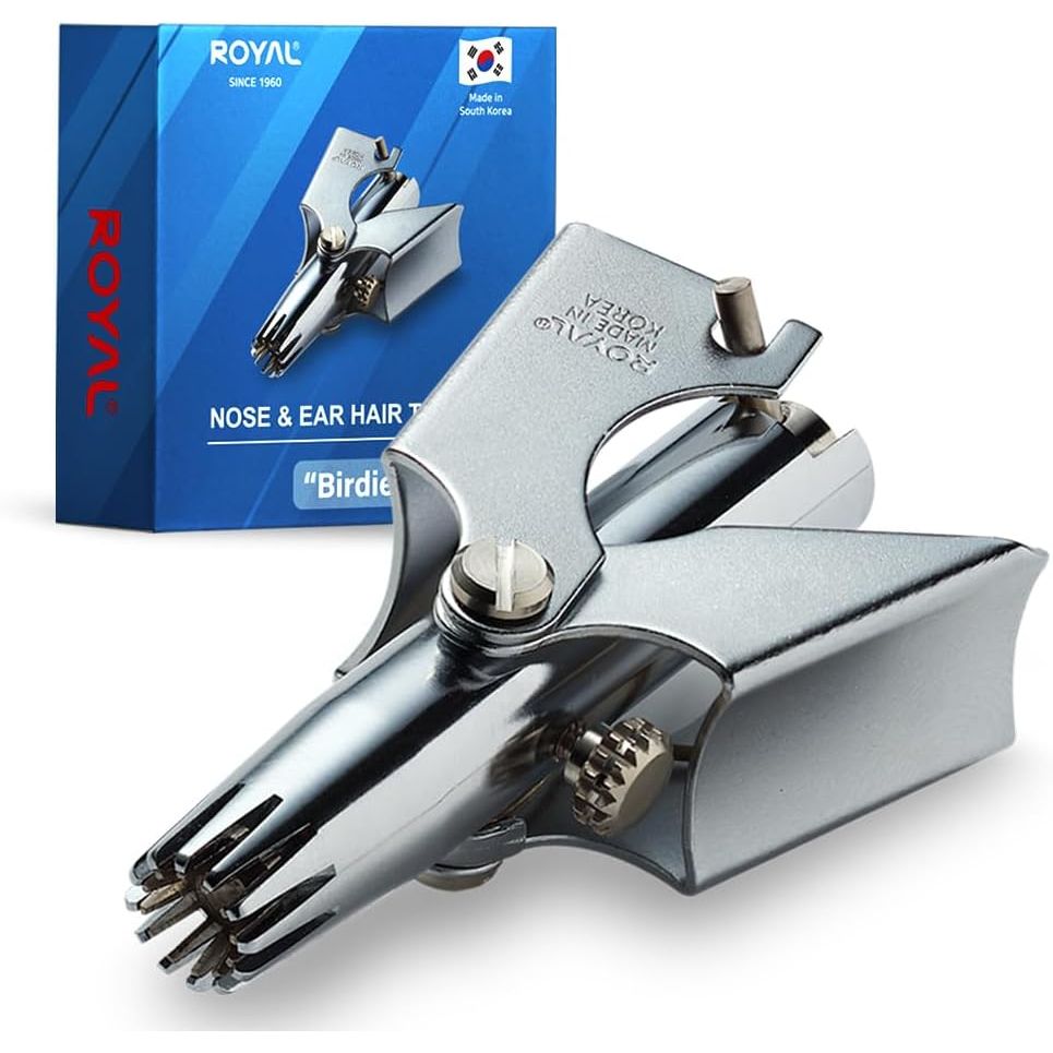 Buy now ROYAL [Made in Korea] Nose Hair Trimmer for Men Set, Birdie Set, with Nail Clippers and Tweezers, Manual, Battery-Free, Waterproof, Painless with Twelve Dual-Edged Blades, Patented Mechanism RET-4 Silver at indiglob india