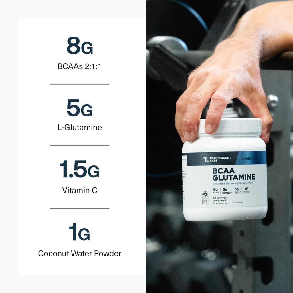 Transparent Labs BCAA Glutamine - 8000 Mg of BCAA Powder with L Glutamine for Post Workout Recovery, Muscle Growth, & Increased Endurance - 30 Servings, Blue Raspberry