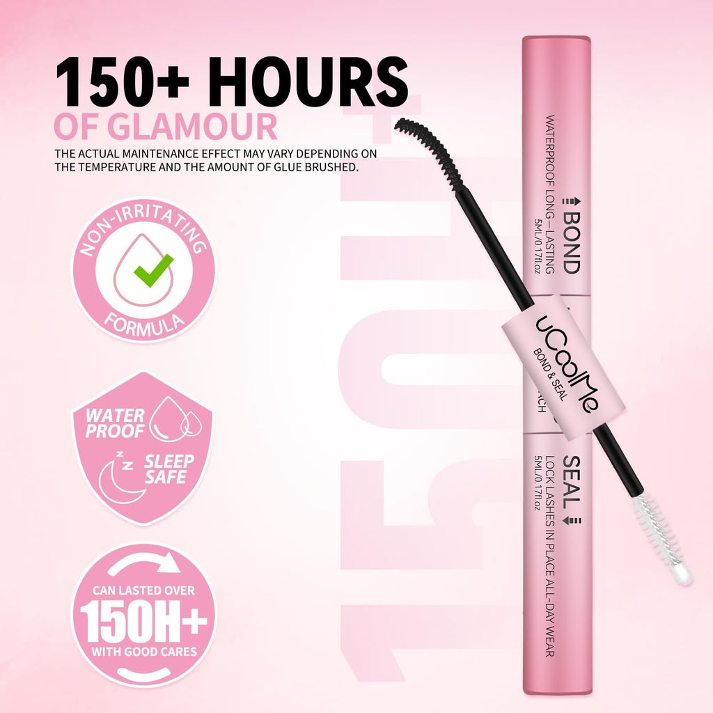uCoolMe Lash Bond and Seal Waterproof for Lash Clusters 144Hours New Upgrade Leak-Proof Cap Upgraded Airtight Pipe Material Non-Irritating Lash Glue for DIY at Home(Black,10ML)