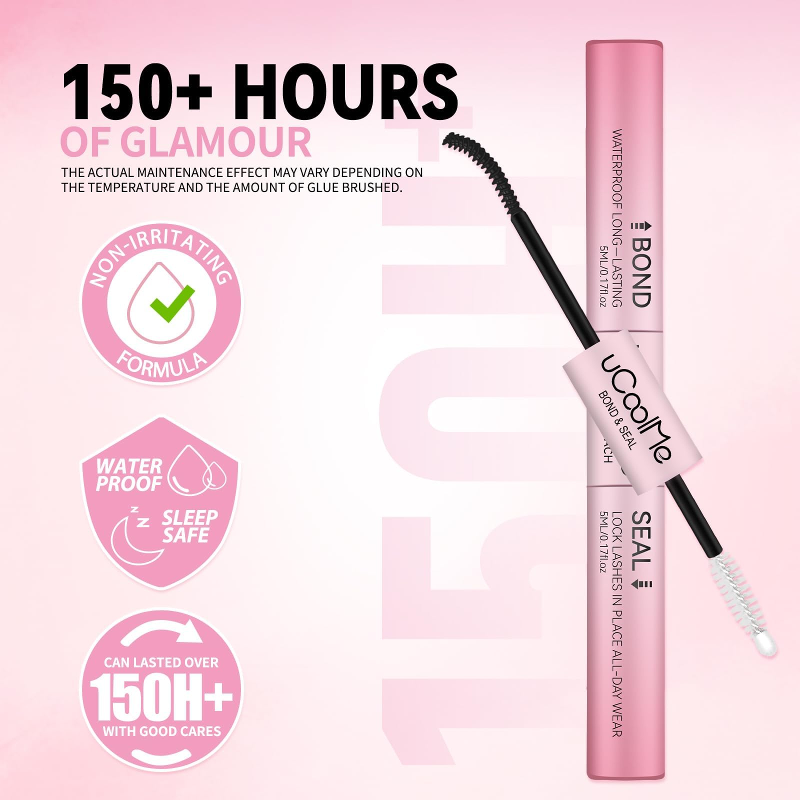 uCoolMe Lash Bond and Seal Waterproof for Lash Clusters 144Hours New Upgrade Leak-Proof Cap Upgraded Airtight Pipe Material Non-Irritating Lash Glue for DIY at Home(Black,10ML)