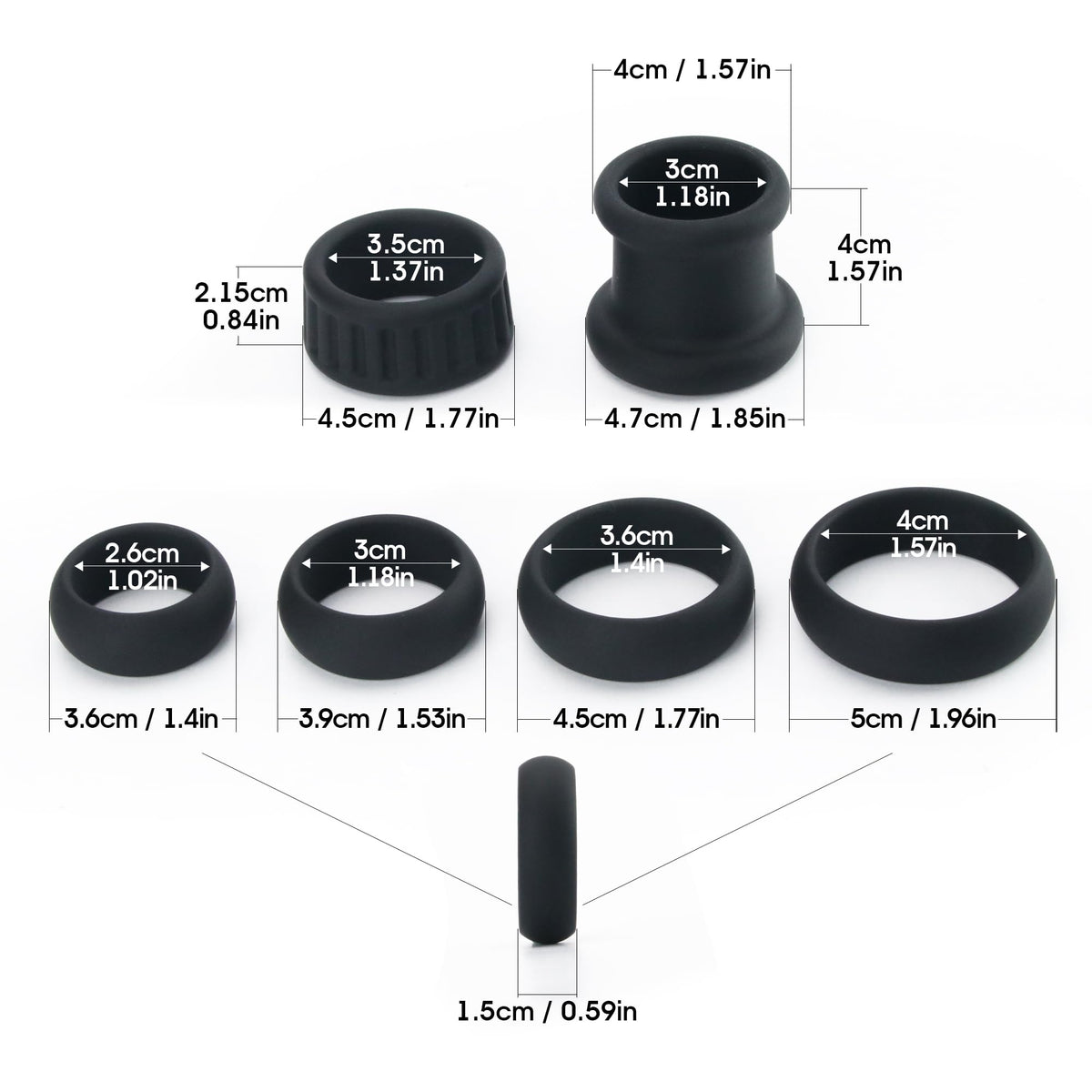 6-Piece Silicone Cock Ring Set, Penis Ring and Ball Stretcher for Men