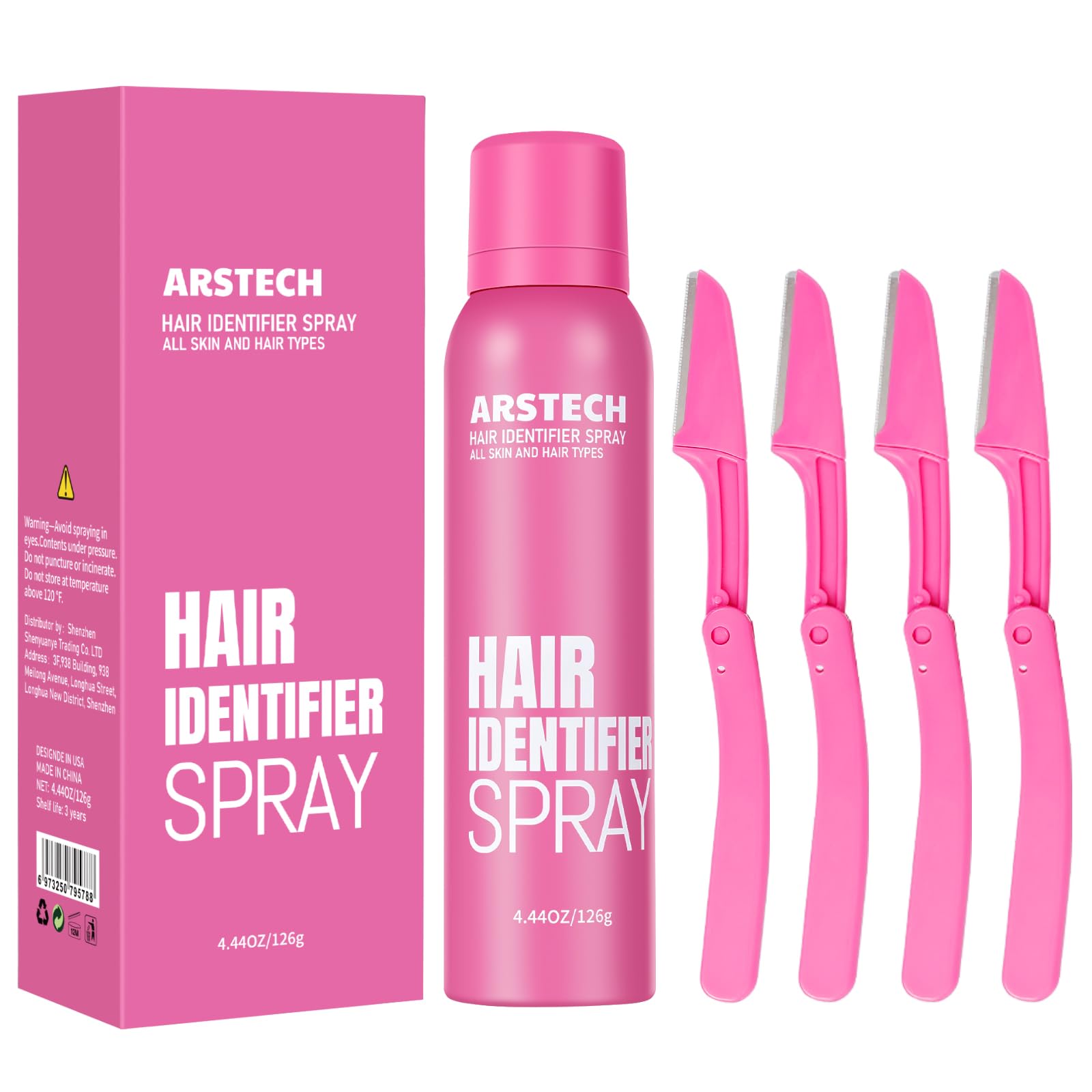 Hair Identifier Spray for Face Shaving Dermaplaning Tool Facial Razors | Skin Body Dermaplane Spray for Women with 4 Face Razor Face Shaver Facial Hair Removal Kit Dermaplane Razor for Women Face