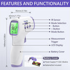 Non‑Contact Forehead Thermometer, 1‑Sec Infrared Thermometer for Baby Kids Adults, Fever Alarm with 3‑Color Backlight, 32‑Memory, Body & Surface Mode, °F/°C Switch, FDA Cleared