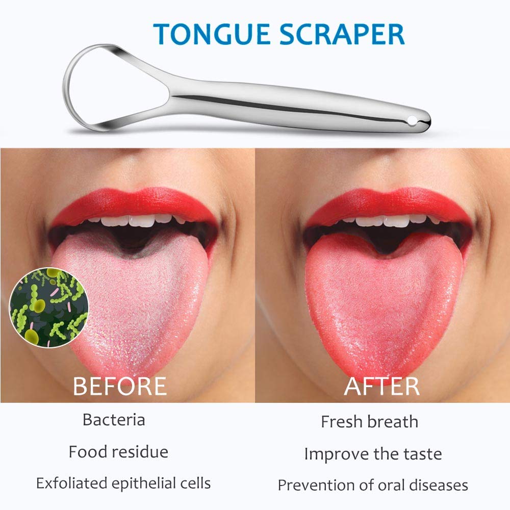 Cafhelp 2-Pack Tongue Scraper, 100% 304 Surgical Stainless Steel Tongue Cleaner for Both Adults and Kids, Professional Reduce Bad Breath Metal Tongue Scrapers, Help Your Oral Hygiene (with 2 cases)