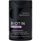 Sports Research® Biotin 10,000mcg w/Coconut Oil, 120 Count Plantgels™ | Max Strength Vegan Biotin (Vitamin B7) for Healthy Skin and Hair Support | Non-GMO, Gluten & Soy-Free, 120 Servings