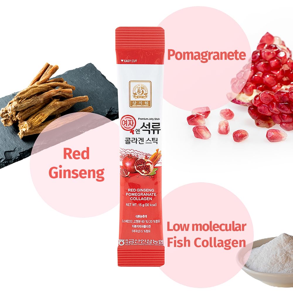 Korean Beauty Baekje Geumsan Women's Pomegranate Collagen Jelly Stick 5.1oz / 30 Count (5 Pack)