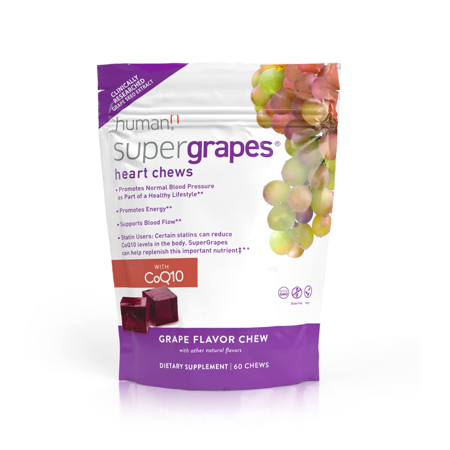 HumanN SuperBeets 3-in-1 Heart Chews + 3X Absorption 150mg CoQ10, 60 Ct | Blood Pressure Support, Nitric Oxide Support & Cellular Energy, Non-GMO Beetroot, Grape Seed Extract, Once Daily, Made in USA