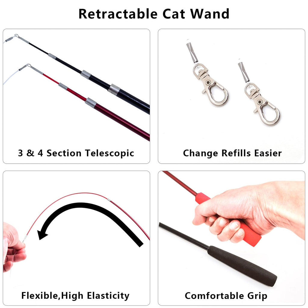 miwoowim Interactive Cat Wand Toy Set, 2 Telescopic Rods & 11 Attachments