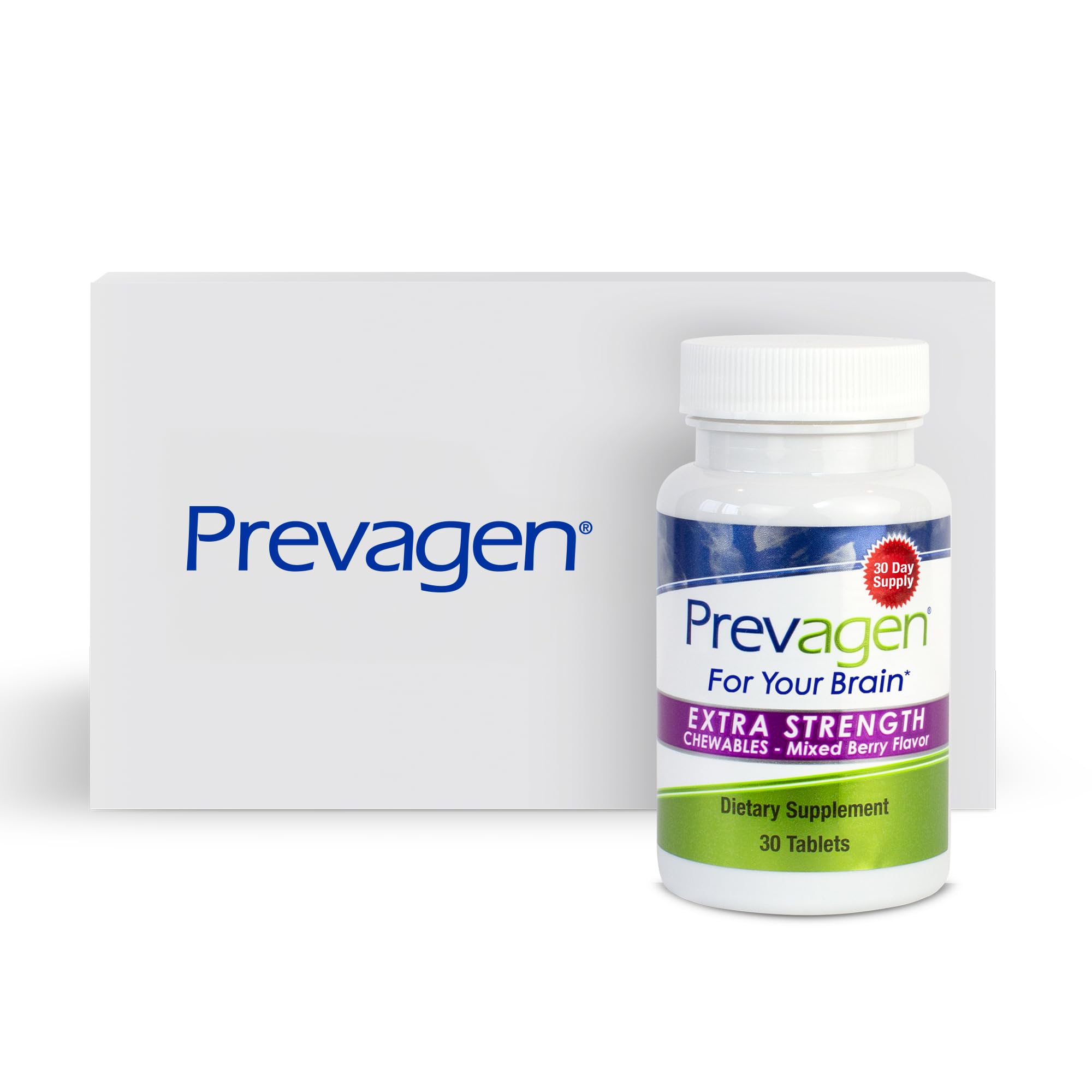 Prevagen Extra Strength Mixed Berry Chewables with Storage Box, 1-Pack | For Your Brain, 1 Month Supply, 20mg Apoaequorin, 50mcg Vitamin D3, 30 Tablets per Bottle