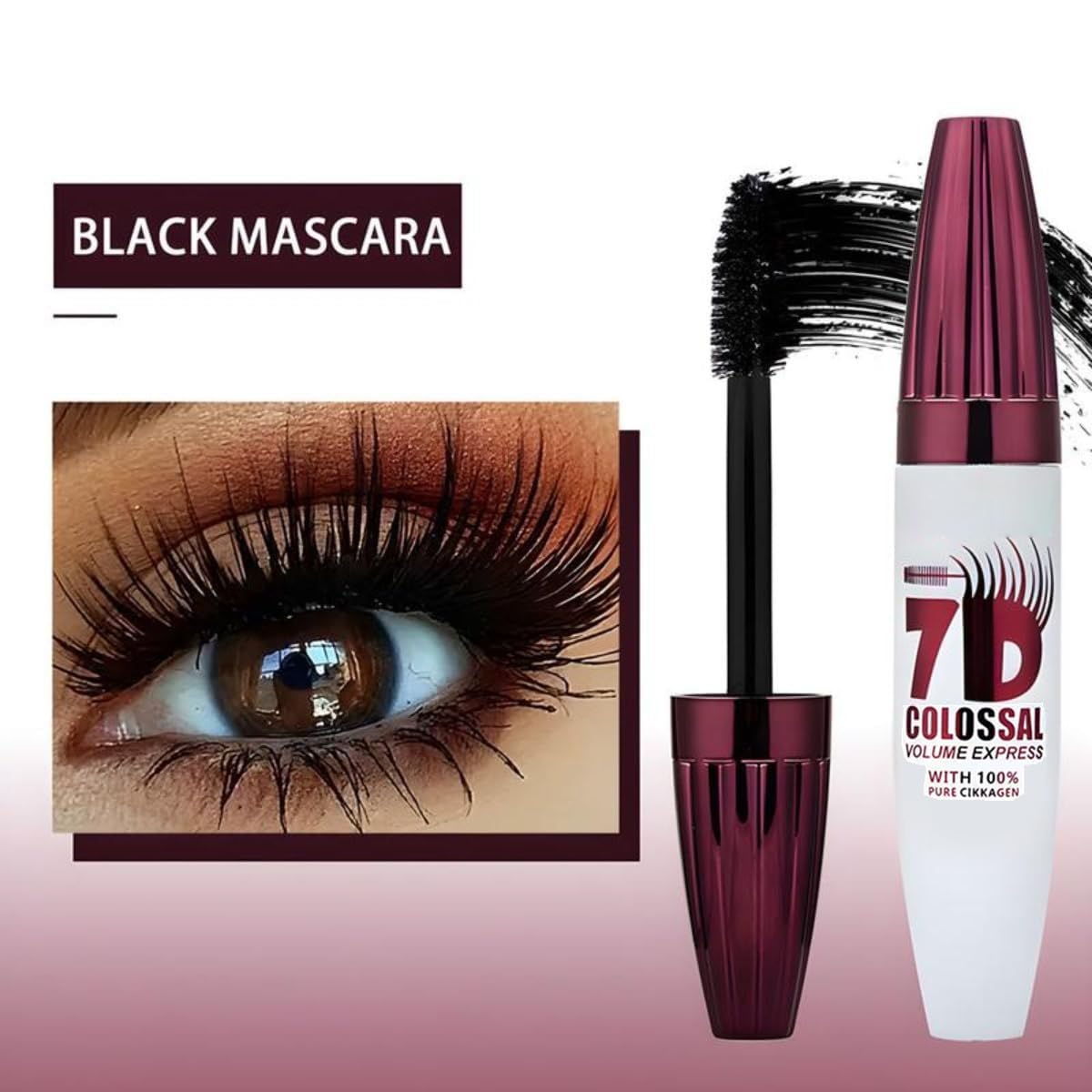 7D Waterproof Volume Mascara, Black Lengthening Thickening Softer Fuller Lashes Mascara,Long Lasting Natural Curling Lashes for Professional Eye Makeup, for Women and Girls (1Pcs)
