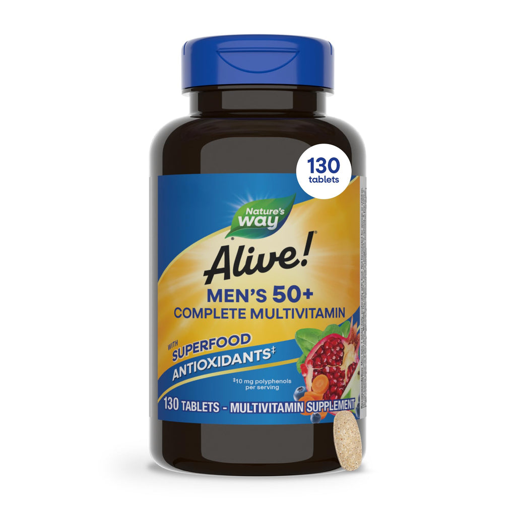 Nature's Way Alive! Men’s 50 Plus Multivitamin Complete Tablets, 50 ct | Daily Multivitamin for Men Over 50, Supports Cellular Energy Metabolism, Heart, Muscle & Eye Health*, High Potency Vitamins