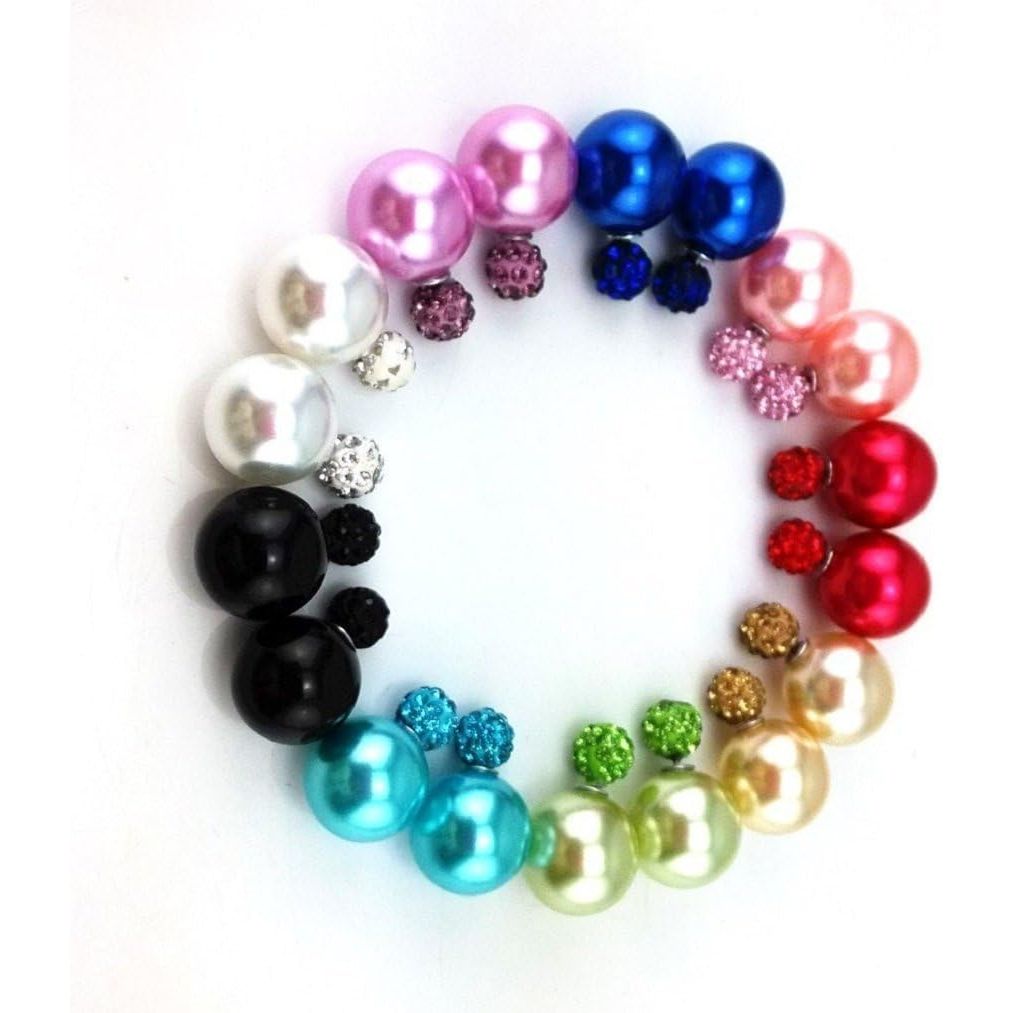 Buy now AHIER 9 Pairs Bling Rhinestone Polymer Clay Studs Pearl Button Earrings, Double Ball Earring, Jewelry Piercing Ear Ring at indiglob india