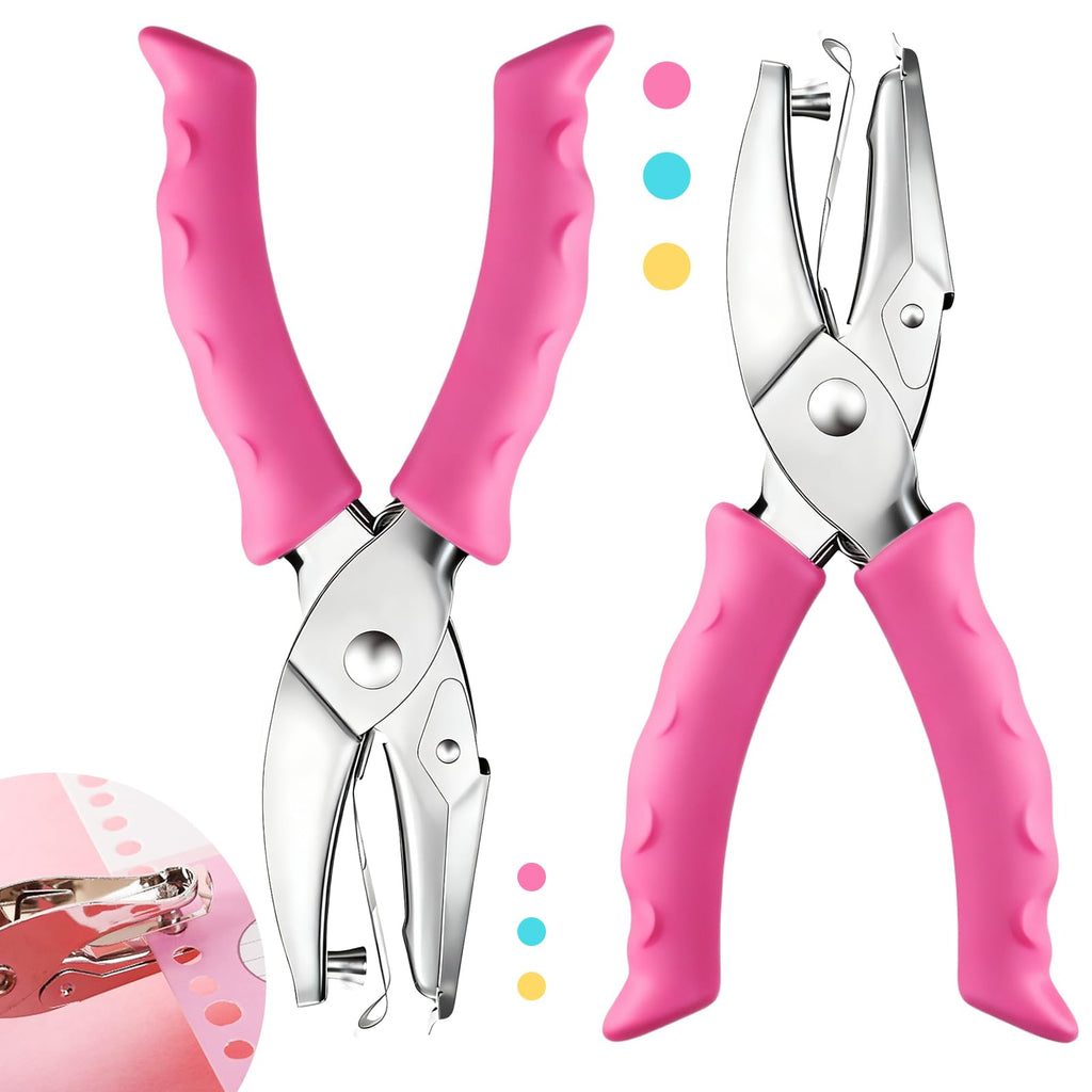 Single Hole Punch, 2 Pcs 1/4" and 1/8" Hole Puncher with Pink Soft Grip