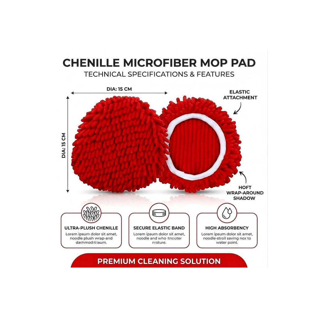 3 Pack Spin Mop Replacement Heads Compatible with O-Cedar EasyWring, Chenille Microfiber Mop Refills, Washable & Reusable Mop Head for Hardwood, Tile, Laminate and Marble Floors, Red