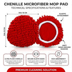 3 Pack Spin Mop Replacement Heads Compatible with O-Cedar EasyWring, Chenille Microfiber Mop Refills, Washable & Reusable Mop Head for Hardwood, Tile, Laminate and Marble Floors, Red