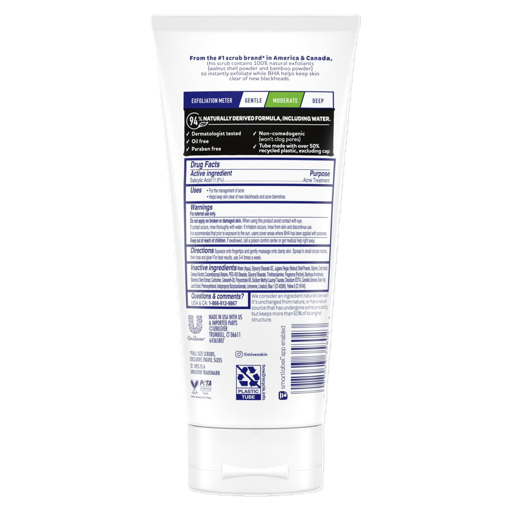 Buy now St. Ives Blackhead Clearing Face Scrub, Clears Blackheads & Unclogs Pores, Green Tea & Bamboo, Salicylic Acid Acne Treatment Facial Scrub, Moderate Exfoliator Skin Care with Natural Exfoliants 6 oz at indiglob india