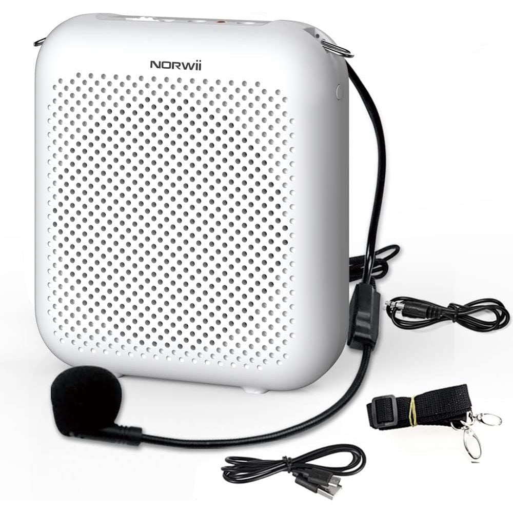 Buy now Norwii Bluetooth Voice Amplifier, Power Amplifiers, Portable Mini Wired Microphone Headset for Teacher Classroom & Outdoor Lectures, Teaching, Tour Guides, USB-C Rechargeable - 2000mAh, Black White - 2000 mAh at indiglob india