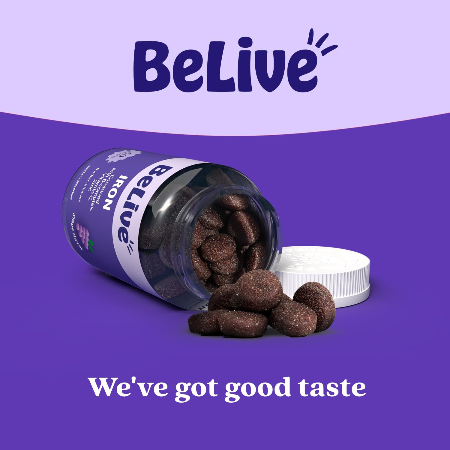 BeLive Iron Gummies, Multivitamin Supplement, Blood Oxygen Support, 120 Ct | With Vitamin C, B Complex, Folate, and Zinc for Women, Men & Kids for Growth and Development, Grape Flavor