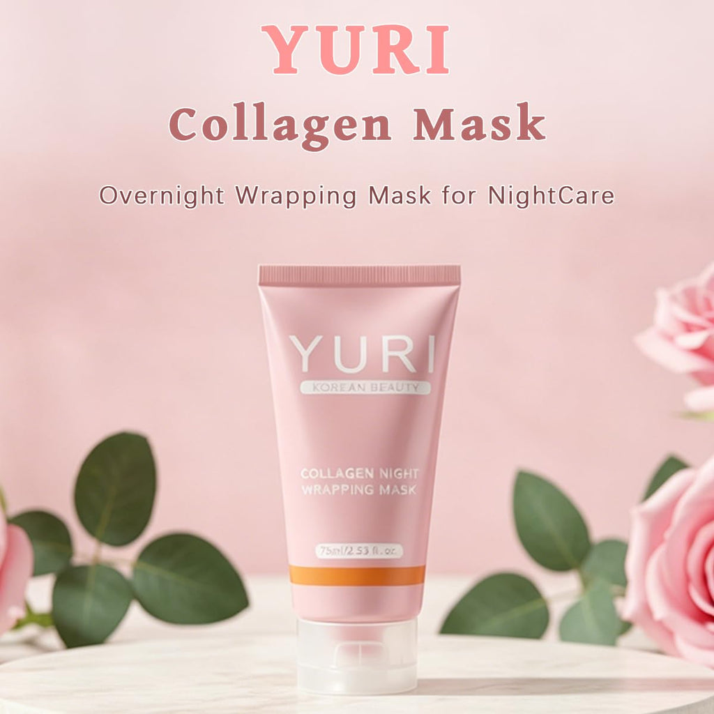 YURI Collagen Mask, Collagen Night Wrapping Mask 1PCS, Peel Off Overnight Facial Mask, Hydrating Face Mask for Skin Care, Easy Peel Sleeping Mask for Women & Teen Girls, 2.54 fl.oz