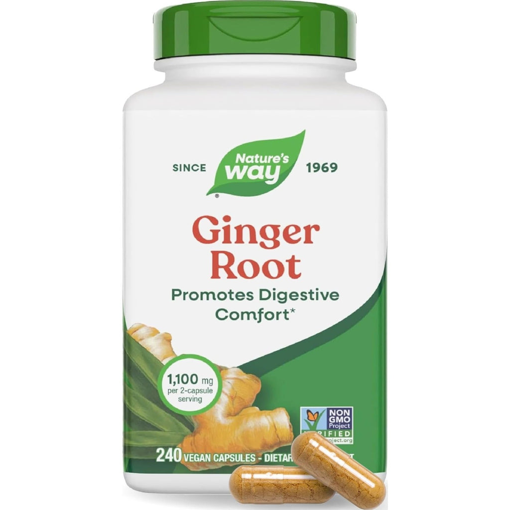 Nature's Way Ginger Root Capsules,1,100 mg per Serving, Vegan, 240 ct | Non-GMO Project Verified Ginger Supplement for Digestive Comfort and Motion-related Nausea Support*, 240 Capsules
