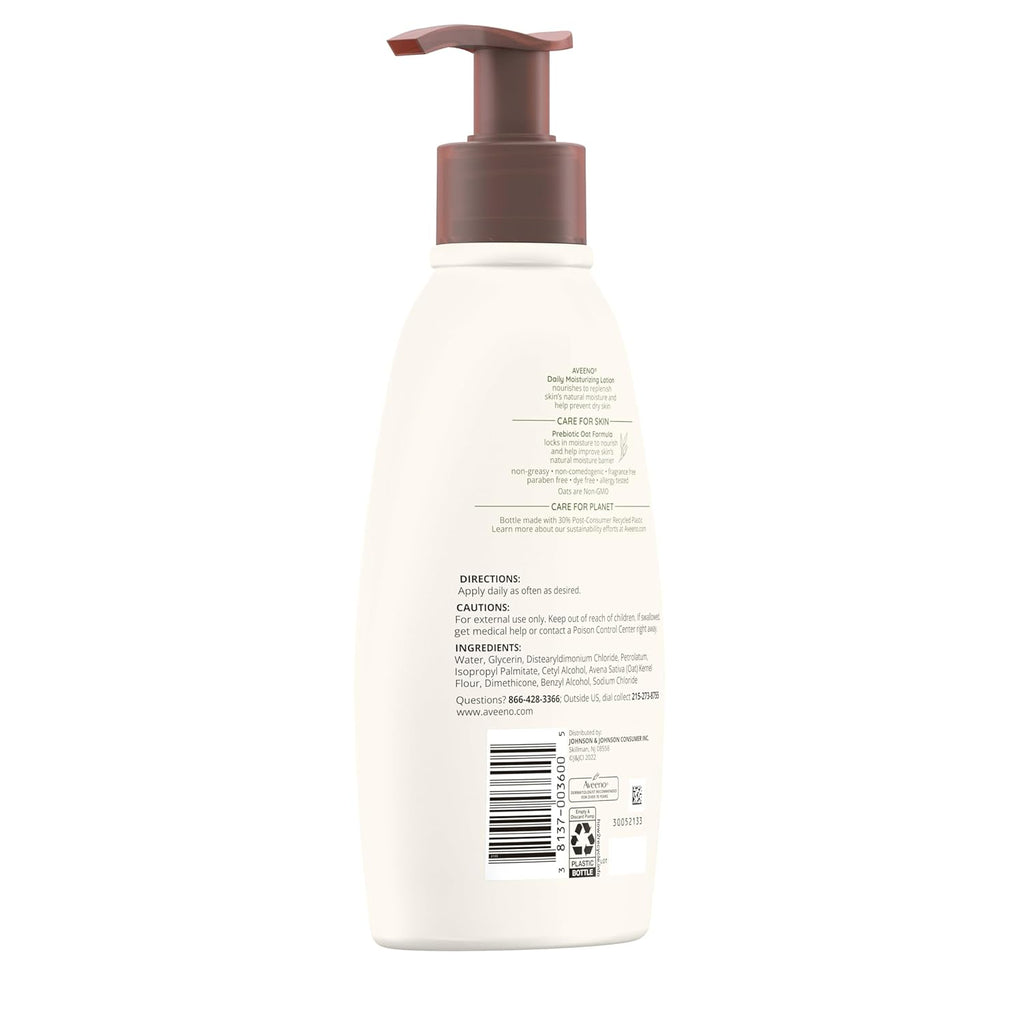 Buy now Aveeno Daily Moisturizing Body Lotion with Soothing Prebiotic Oat, Gentle Lotion Nourishes Dry Skin With Moisture, Paraben-, Dye- & Fragrance-Free, Non-Greasy & Non-Comedogenic, 12 fl. Oz at indiglob india