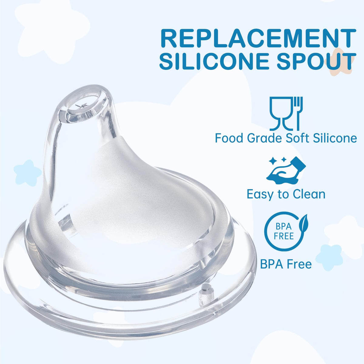 4Pack Replacement Silicone Spout Compatible with NUK, Soft Spout Replacement for NUK Active and Learner Cups, Easy Transition from Bottle to Cup, No Spill for Sippy Cup Nipples