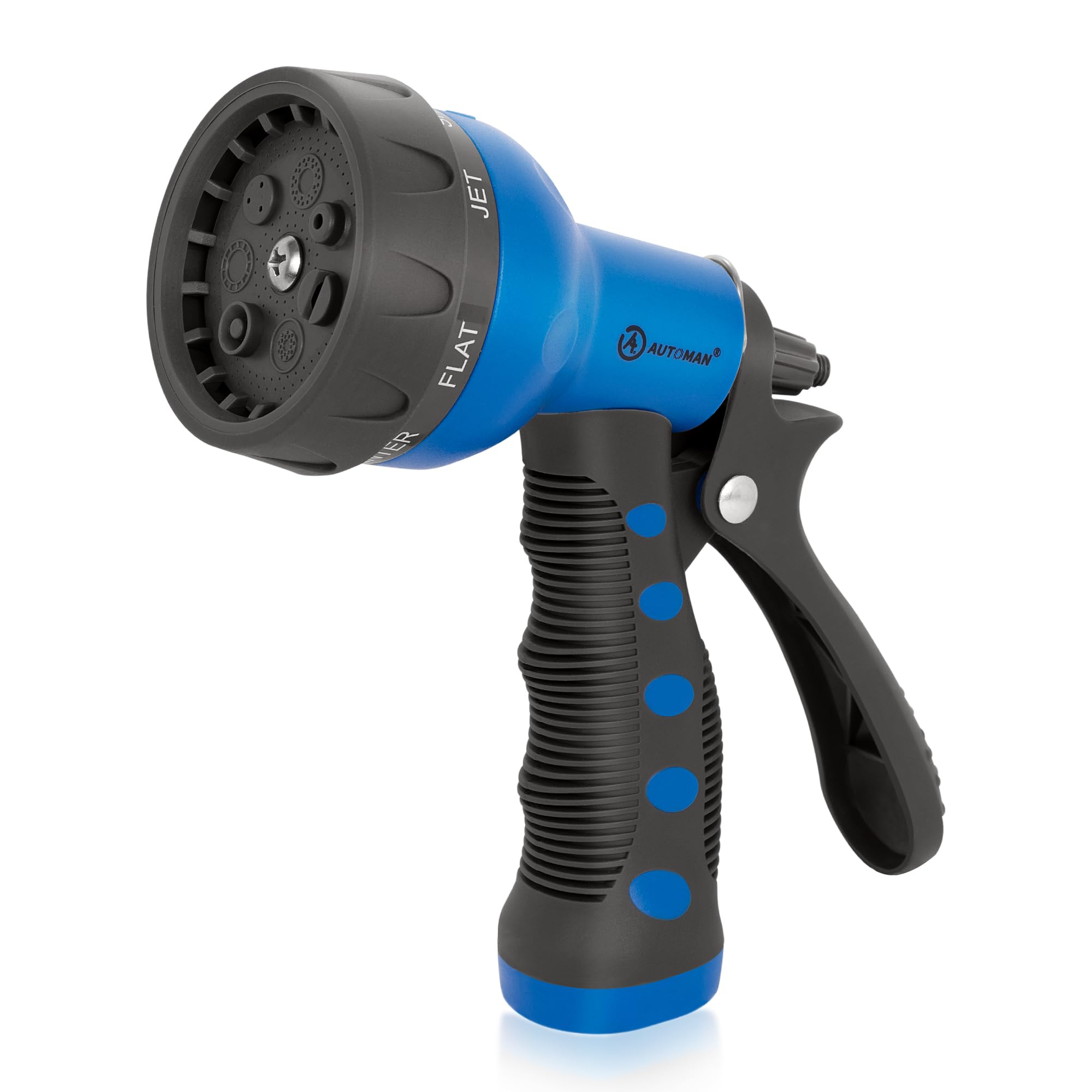 Buy now AUTOMAN-Garden-Hose-Nozzle, ABS Water Spray Nozzle with 7 Adjustable Watering Patterns, Slip Resistant for Watering Plants, Lawn& Garden, Washing Cars, Cleaning, Showering Pets & Outdoor Fun. Blue at indiglob india