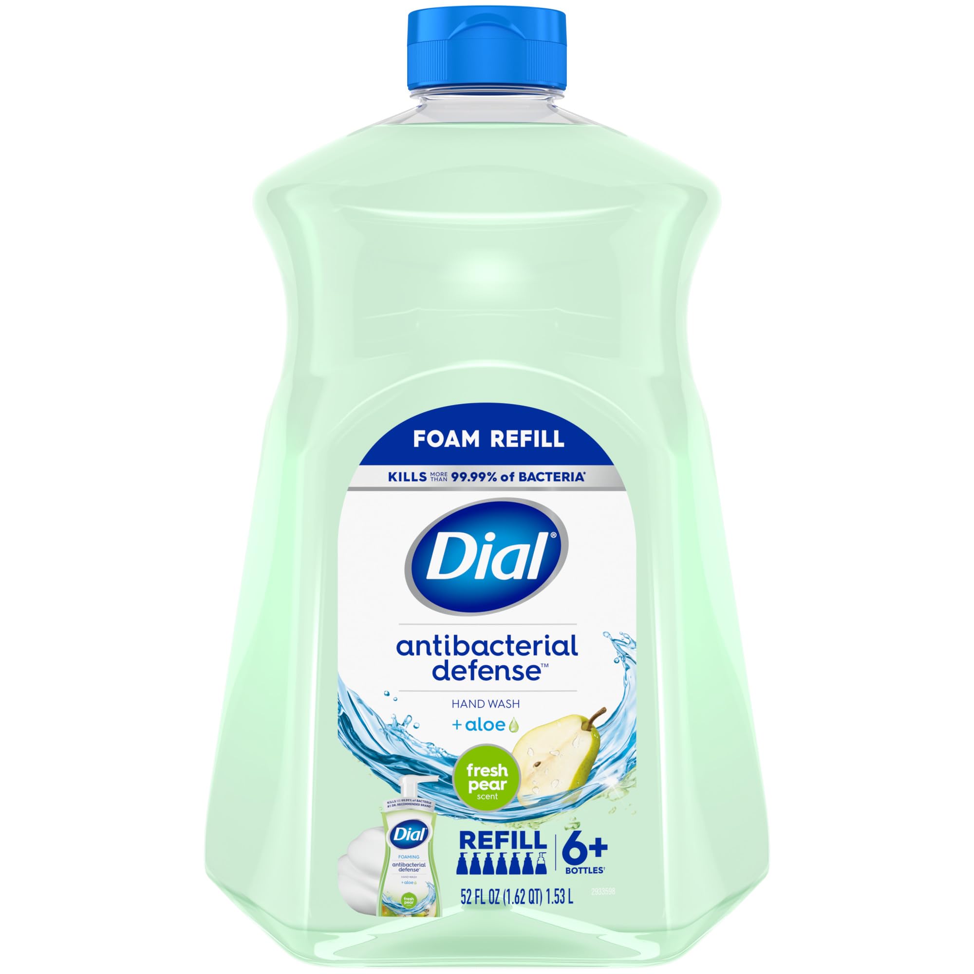 Dial Antibacterial Defense Foaming Hand Soap Refill, Spring Water, 52 Fl Oz | With aloe vera, dermatologist-tested, gentle on skin, free from parabens and SLS and SLES, moisturizing formula