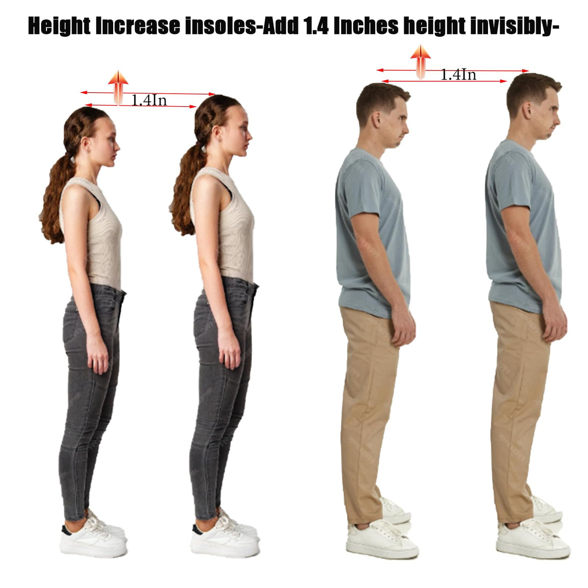 Height Increase Insoles - 1.4 Inches Height Increase Heel Cups for All-Day Comfort - Shock-Absorbing SEBS Gel Inserts for Boots & Sneakers, Deep U-Shape Heel Cushions for Men & Women