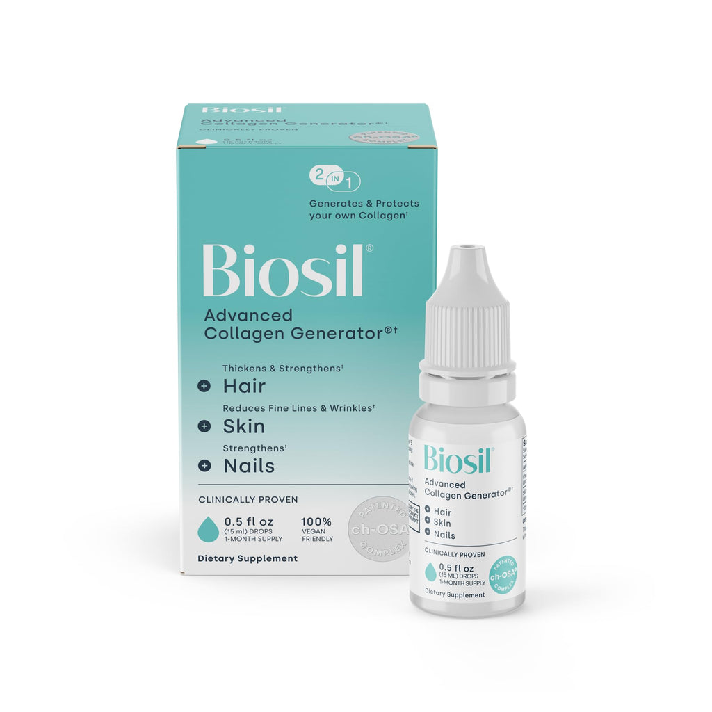 Biosil Collagen Booster Supplement - 1 fl oz Drops - Patented ch-OSA Activator for Skin, Hair, Nails & Joints - Supports Natural Production - 60-Day Supply