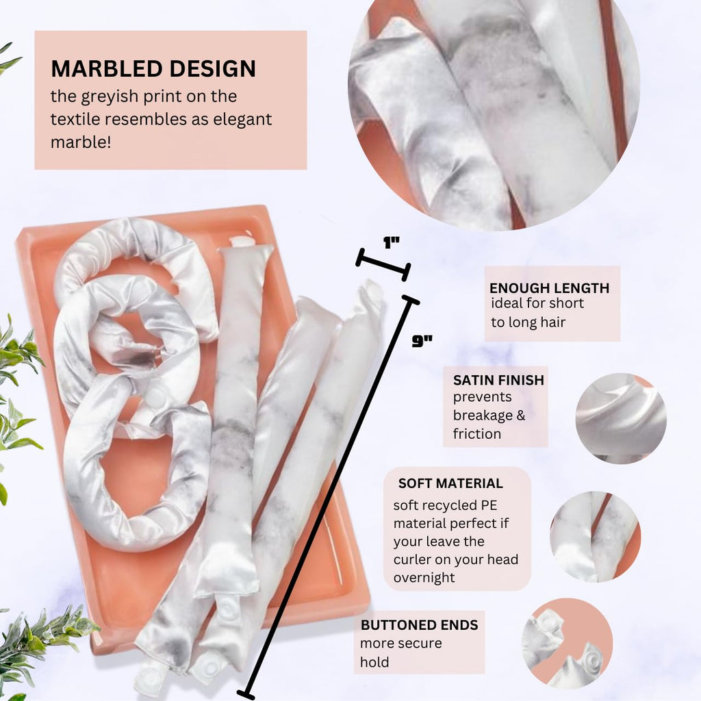 Buy now Kitsch Satin Pillow Rollers -Heatless Hair Curler, Hair Rollers, Heatless Curls Overnight, Flexible Curling Rods for Long &Short Hairs, Flexi Rod Curlers to Sleep in, Overnight Blowout Rods-6pc Marble at indiglob india