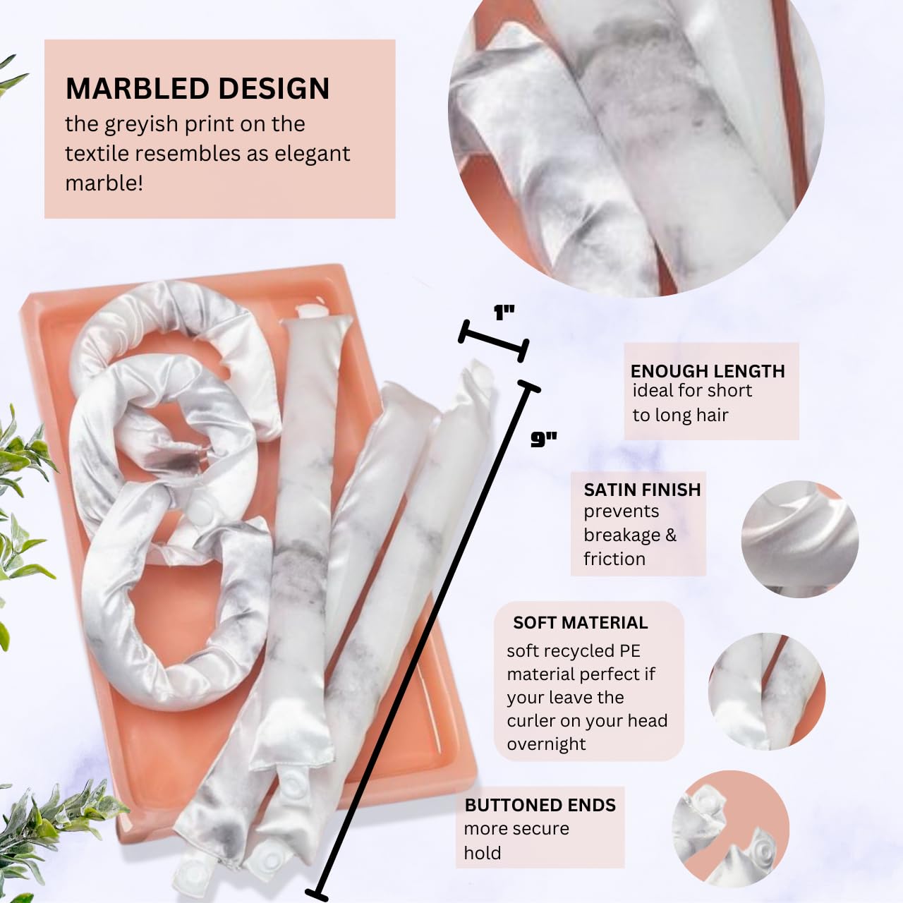 Buy now Kitsch Satin Pillow Rollers -Heatless Hair Curler, Hair Rollers, Heatless Curls Overnight, Flexible Curling Rods for Long &Short Hairs, Flexi Rod Curlers to Sleep in, Overnight Blowout Rods-6pc Marble at indiglob india