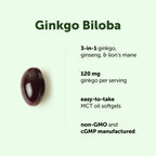 Micro Ingredients Ginkgo Biloba 120 mg Per Serving, 400 Softgels | 3-in-1 with Panax Ginseng & Lion’s Mane | Herbal Mushroom Blend | Made with MCT Oil | Non-GMO