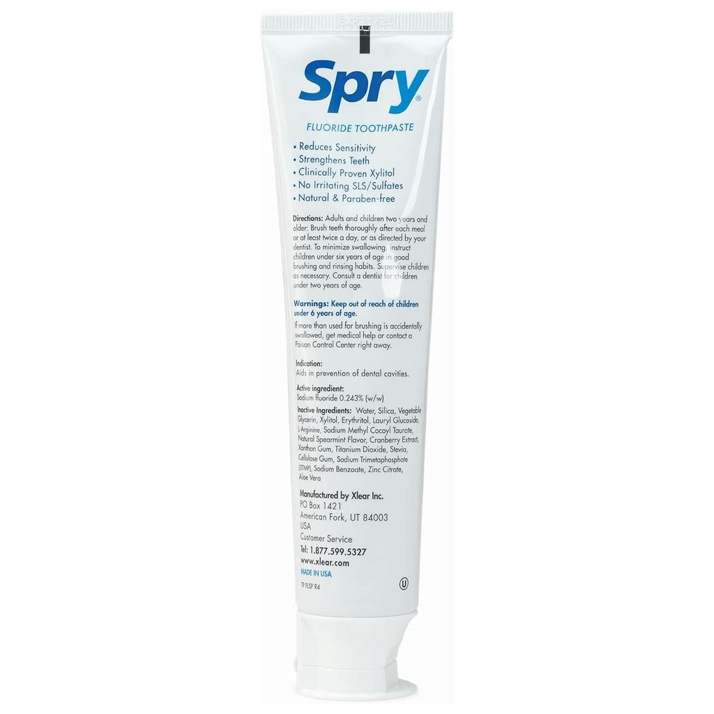 Buy now Spry Natural Xylitol Toothpaste 5oz for Adults and Kids with Fluoride, Gentle for Sensitive Teeth Whitening and Remineralizing, Breath Freshening, Mouth Moisturizing, Spearmint (Pack of 1) at indiglob india
