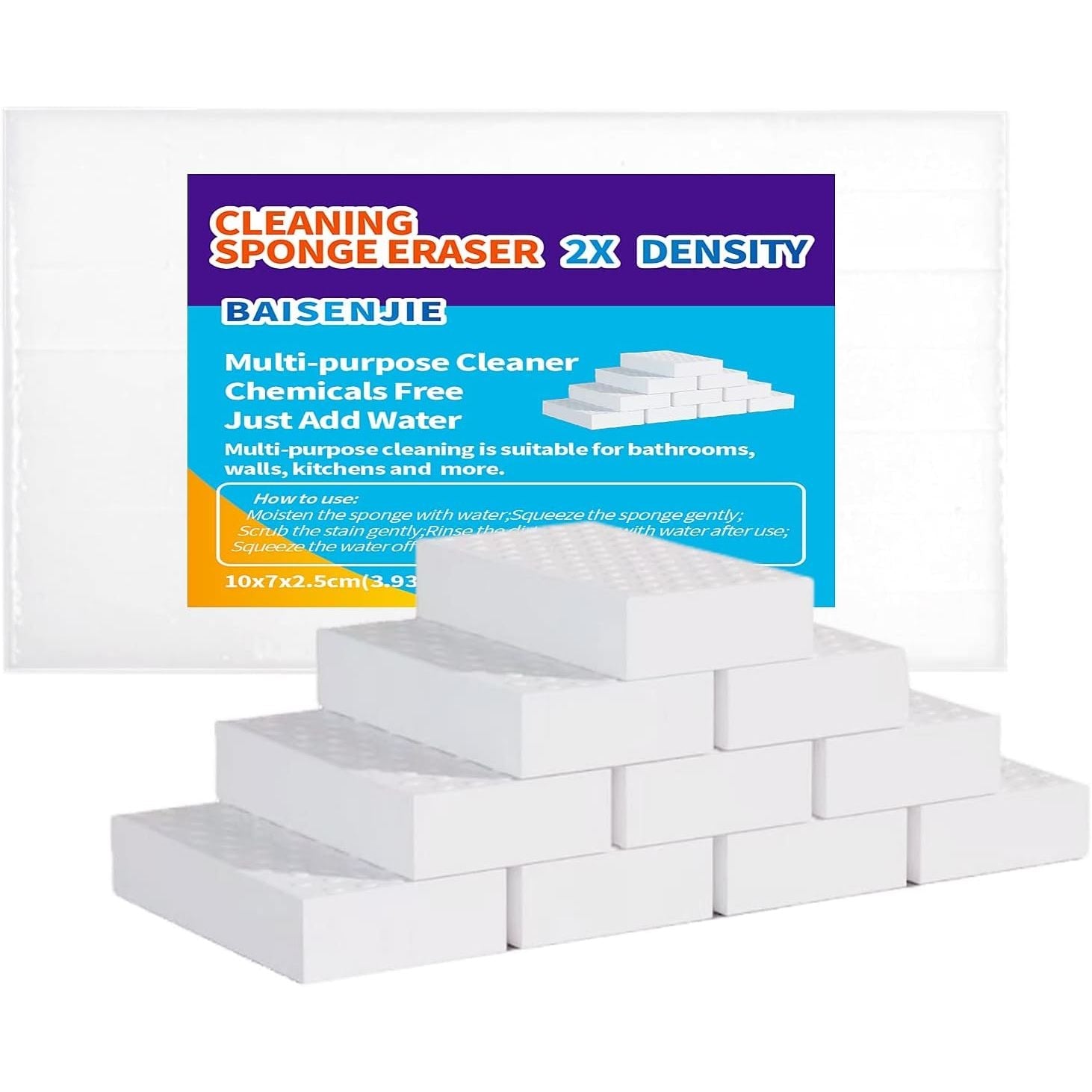 Buy now Magic Sponges Eraser,10 Pack Melamine Sponge in Bulk,2X Density,Long Lasting,Cleaning Sponge for Kitchen, Bathroom,Bathtub, Sink,Furniture, Wall Cleaner (White,3.93x2.36x0.79in) 3.93x2.76x0.98in White at indiglob india