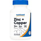 Nutricost Zinc + Copper Capsules, 120 Servings, GMO-Free, Vegetarian | 15MG Zinc + 2MG Copper Per Serving
