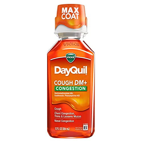 Buy now Vicks DayQuil Cough DM+ Congestion Relief Liquid Medicine, Maximum Strength Multi-Symptom Non-Drowsy Daytime Relief for Cough, Chest Congestion, Mucus, and Nasal Congestion, 12 FL OZ at indiglob india